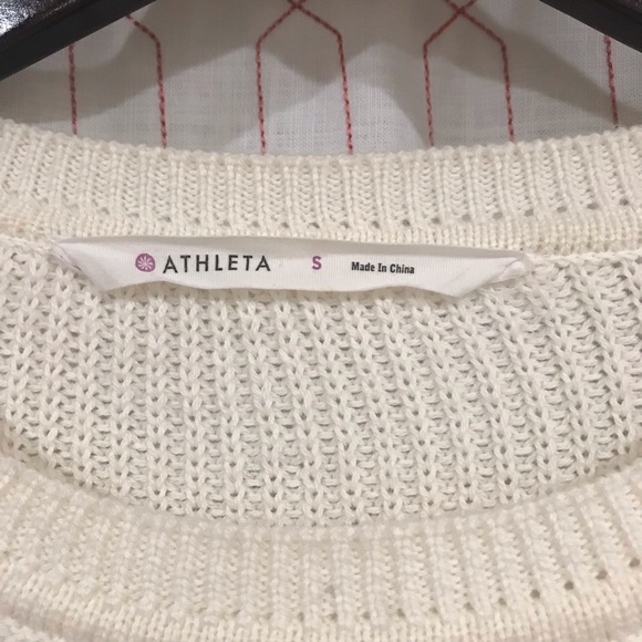 Athleta Merino Wool Crew Neck Womens Pullover Cream Sweater W/ Side Slits Size S - Picture 6 of 12